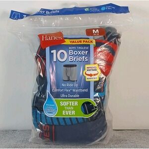 Hanes Medium Boys Underwear Comfort Flex Boxer Briefs Assorted Colors 10 Pack